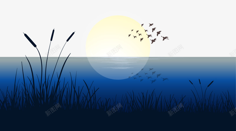 水面上的鸟群插图矢量图eps免抠素材_新图网 https://ixintu.com 湖面 鸟群 矢量图