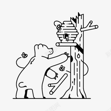 扁平小熊采蜂蜜图标图标