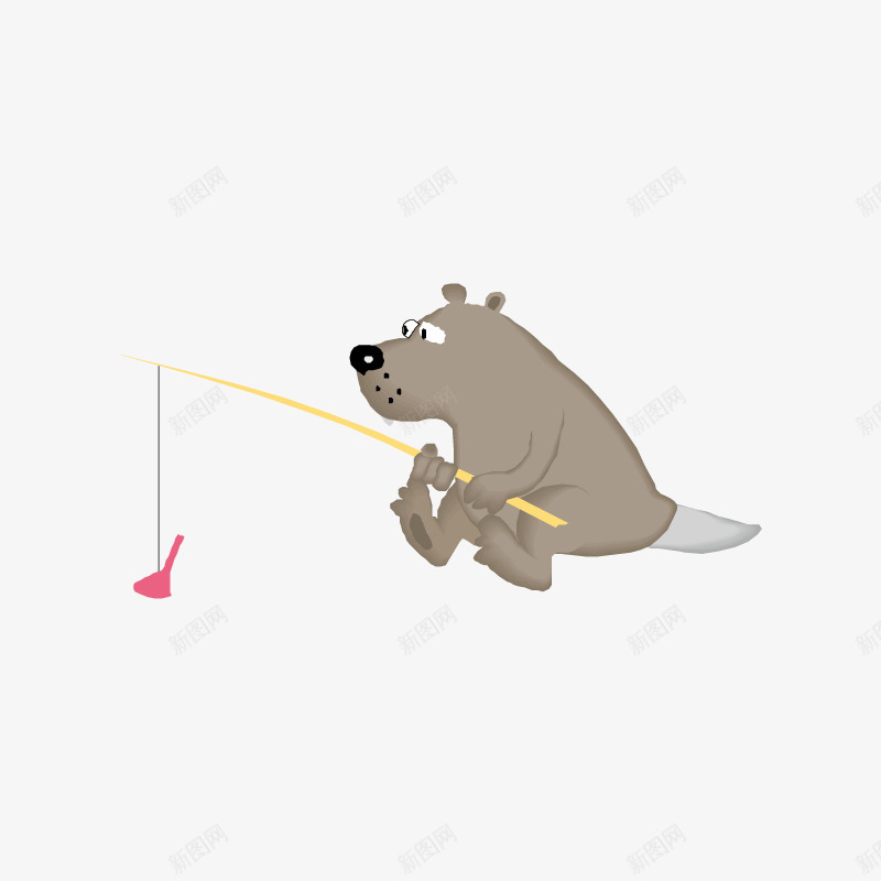卡通手绘钓鱼的小熊png免抠素材_新图网 https://ixintu.com 创意 动漫动画 卡通手绘 灰色 艺术 钓鱼的小熊