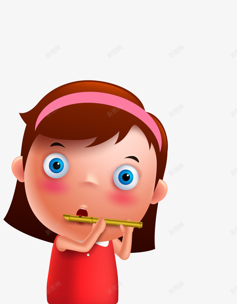 卡通吹笛少女png免抠素材_新图网 https://ixintu.com 卡通少女 可爱女生 吹笛女孩 女孩 小女生 装饰图案