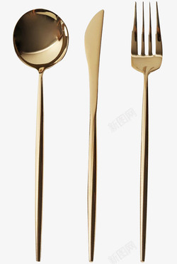 勺子镜面刀叉长柄玫瑰金色勺子高清图片