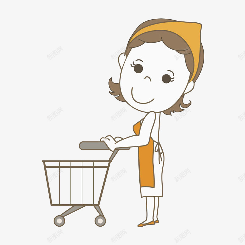 超市营业员png免抠素材_新图网 https://ixintu.com 卡通 可爱 围裙 女人 插图 漂亮的 营业员 购物车
