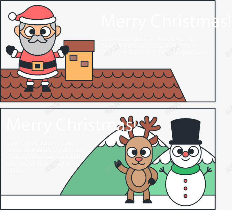 圣诞宣传板矢量图ai免抠素材_新图网 https://ixintu.com 免扣png素材 免费png素材 圣诞雪人 圣诞驯鹿 房顶的圣诞老人 矢量图