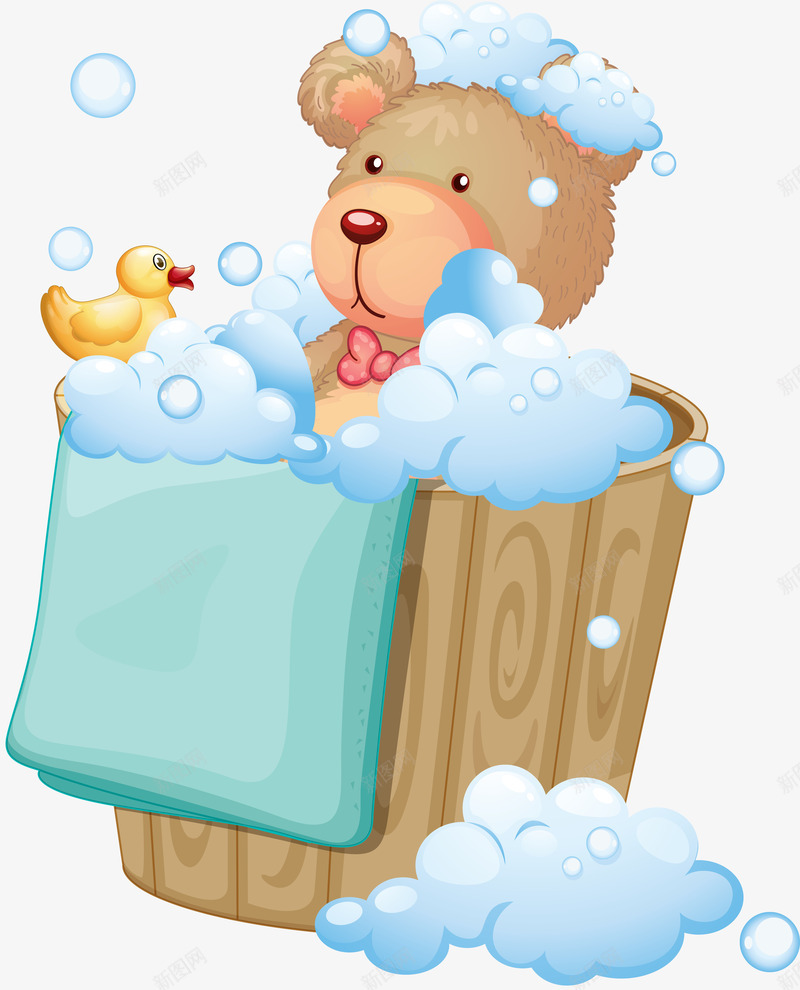 卡通洗澡的小熊png免抠素材_新图网 https://ixintu.com 儿童插画 卡通 可爱 小熊 手绘 洗澡