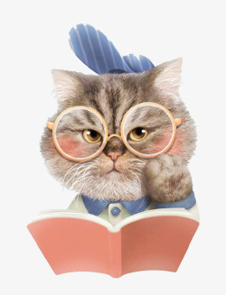 阅读眼镜卡通看书小猫高清图片