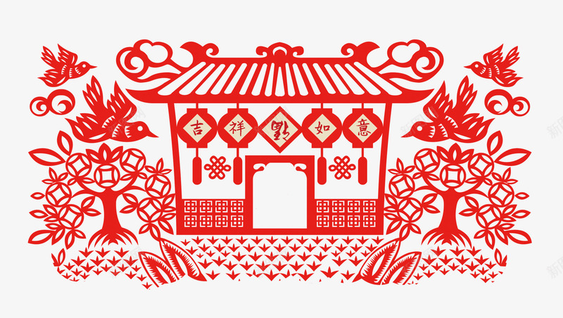 红色建筑png免抠素材_新图网 https://ixintu.com 剪纸艺术 吉祥如意 大雁 建筑 房子 房屋