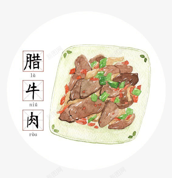 手绘腊牛肉png免抠素材_新图网 https://ixintu.com 小葱 牛肉 碟子 食物