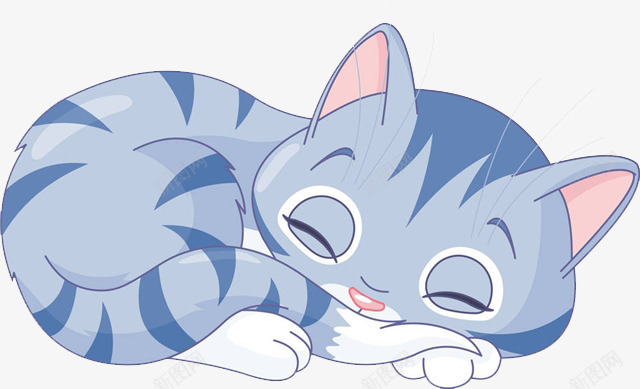 一只蓝色的小猫png免抠素材_新图网 https://ixintu.com 卡通手绘 可爱 宠物 猫咪 睡觉 闭着的眼睛