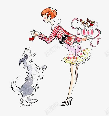 小狗和女人png免抠素材_新图网 https://ixintu.com 卡通 女人 宠物狗 手绘 插画 礼物