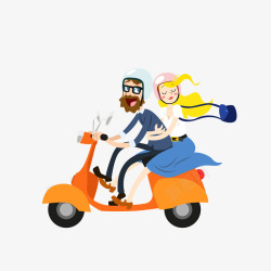 情侣骑摩托车手绘创意骑摩托车情侣矢量图高清图片
