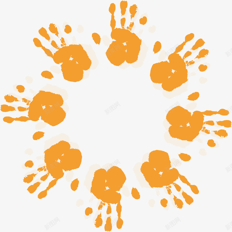 橙色手印png免抠素材_新图网 https://ixintu.com 创意 可爱 围绕 圈圈 手印 手掌 橙色 童趣