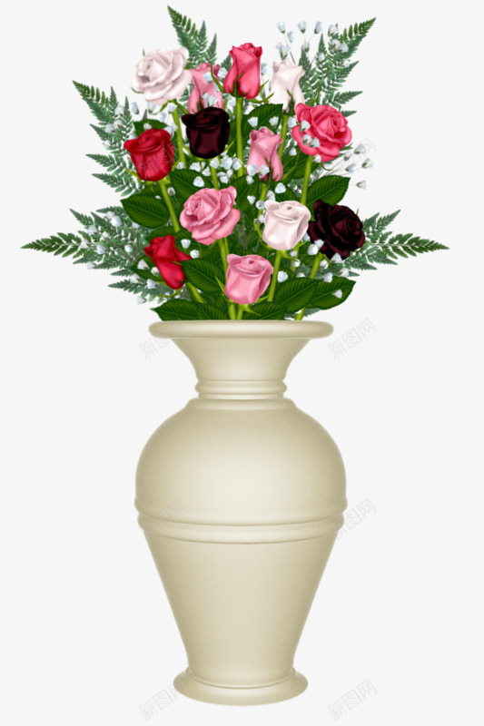 放满花的花瓶png免抠素材_新图网 https://ixintu.com 好看 彩色 简单 花瓶