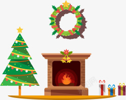 挂壁装饰卡通圣诞树火炉礼物高清图片