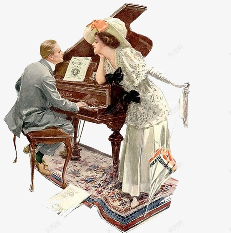 情侣钢琴png免抠素材_新图网 https://ixintu.com 创意 卡通 情侣 手绘 钢琴
