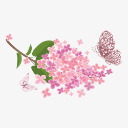 母亲节粉色花朵装饰和蝴蝶矢量图素材