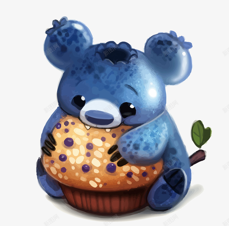 蓝莓小熊png免抠素材_新图网 https://ixintu.com 创意插画 卡通 可爱 小熊 手绘 蓝莓 蛋糕