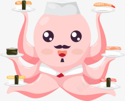 寿司厨师粉色八爪鱼寿司师傅高清图片
