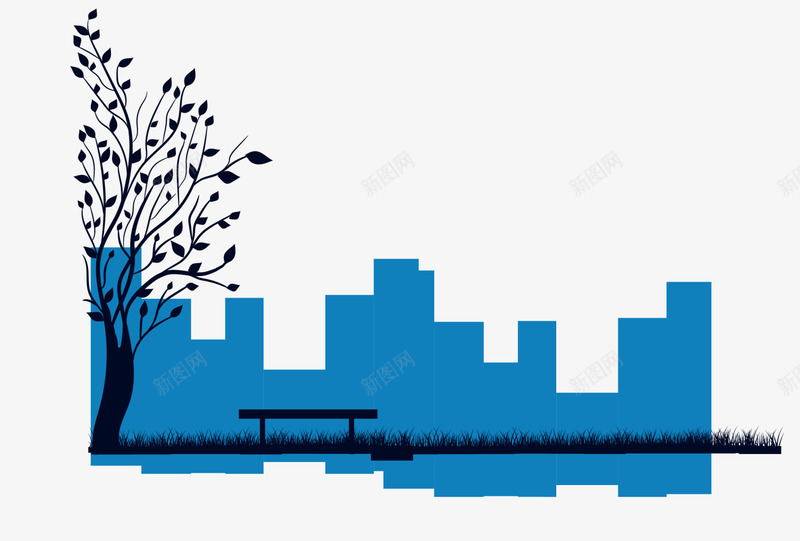 蓝色树林都市png免抠素材_新图网 https://ixintu.com 城市 树林 绿色都市 花园 草地 装饰图案