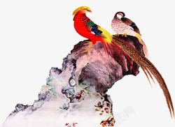 网页山水画书画鸳鸯鸟的山水画背景高清图片