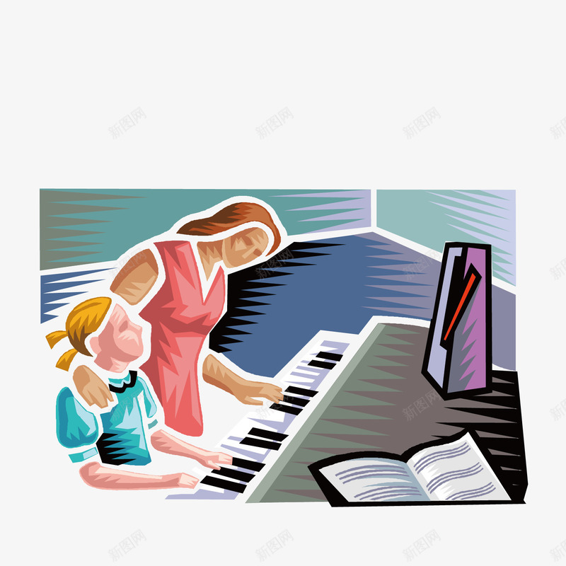 弹钢琴版画png免抠素材_新图网 https://ixintu.com 弹钢琴 木刻 版画 美术插图 美术插画 艺术创作 表现主义