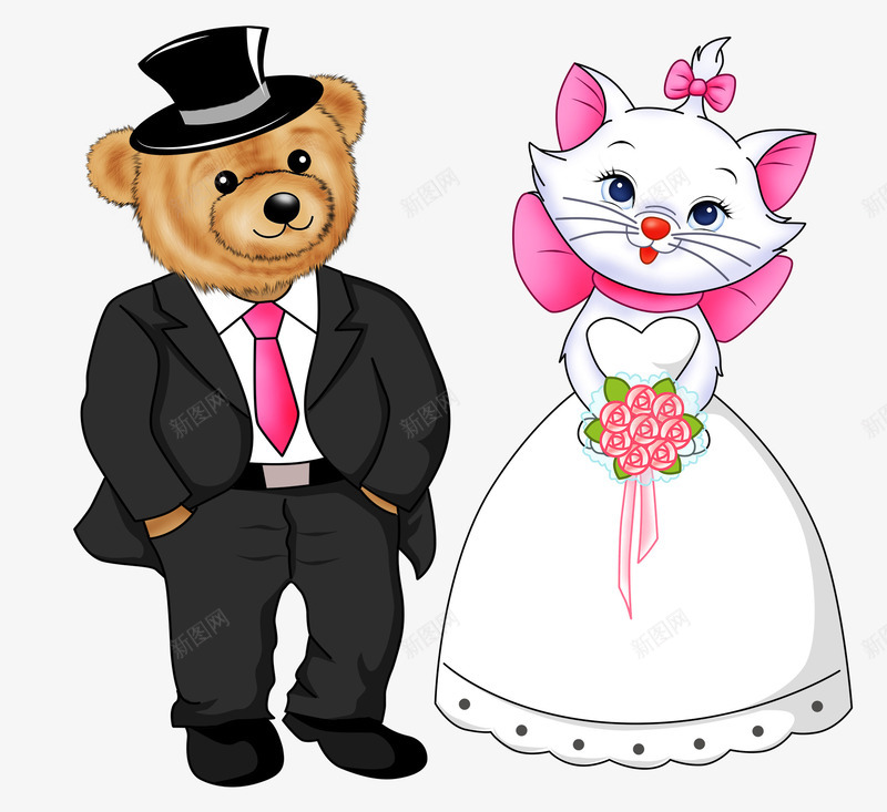 大熊和小猫png免抠素材_新图网 https://ixintu.com 卡通 喜庆 新人 结婚