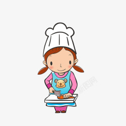 厨娘卡通木板上切菜的可爱女孩高清图片