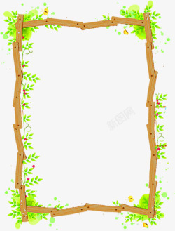 大树杆边框手绘绿色大树木板钉子边框高清图片
