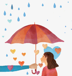 爱心雨伞水彩插画撑开的雨伞高清图片