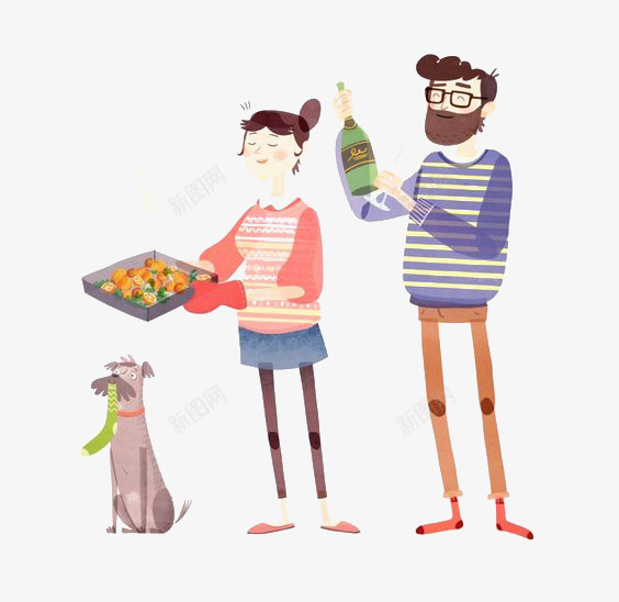 卡通一家人png免抠素材_新图网 https://ixintu.com 做菜 夫妻 小狗 情侣 烘焙 烹饪 菜品研发
