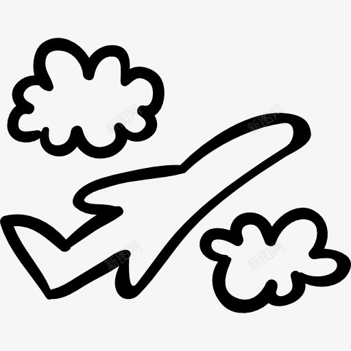 飞机飞行在云层之间的飞行图标png_新图网 https://ixintu.com 云 手绘 抚摸 轮廓 运输 运输手绘 飞机