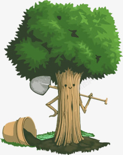 铁锹农具绿色大树卡通大树高清图片
