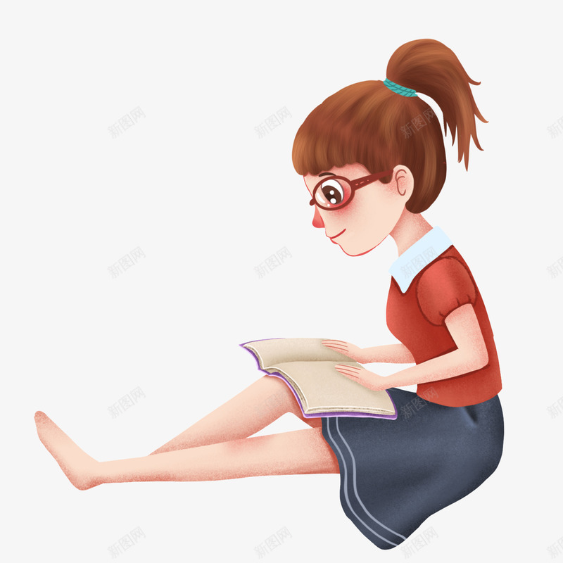 可爱读书少女png免抠素材_新图网 https://ixintu.com 元素 可爱 大学生读书 少女 手绘