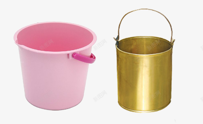 水桶家用物品png免抠素材_新图网 https://ixintu.com 塑料桶 粉色 金色的 铁桶