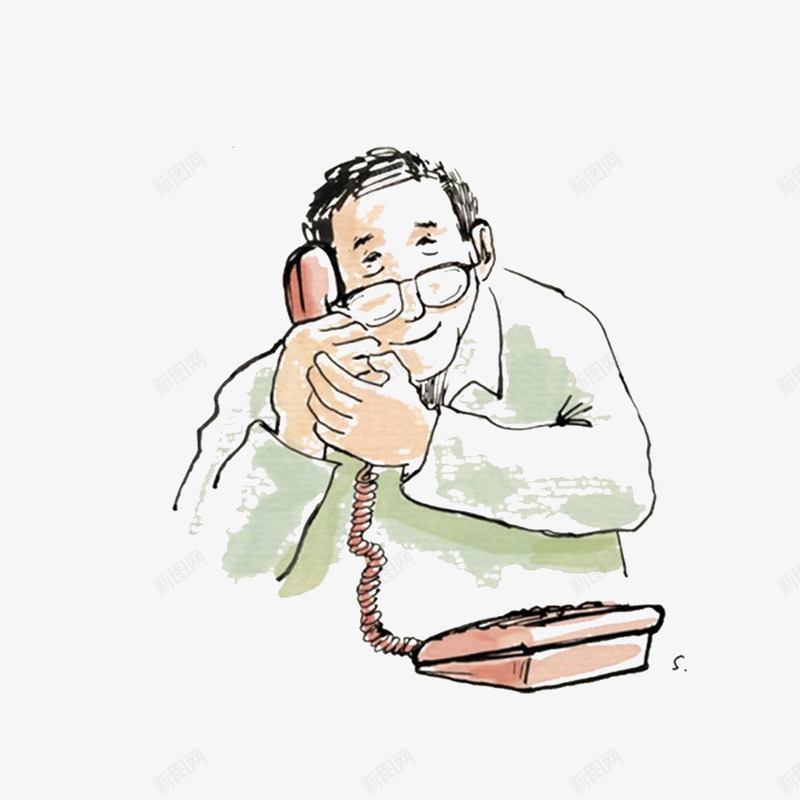 卡通手绘打电话的老人png免抠素材_新图网 https://ixintu.com 动漫动画 卡通老人 手绘 打电话的老人 老爷爷 艺术 阿公