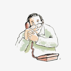 阿公卡通手绘打电话的老人高清图片