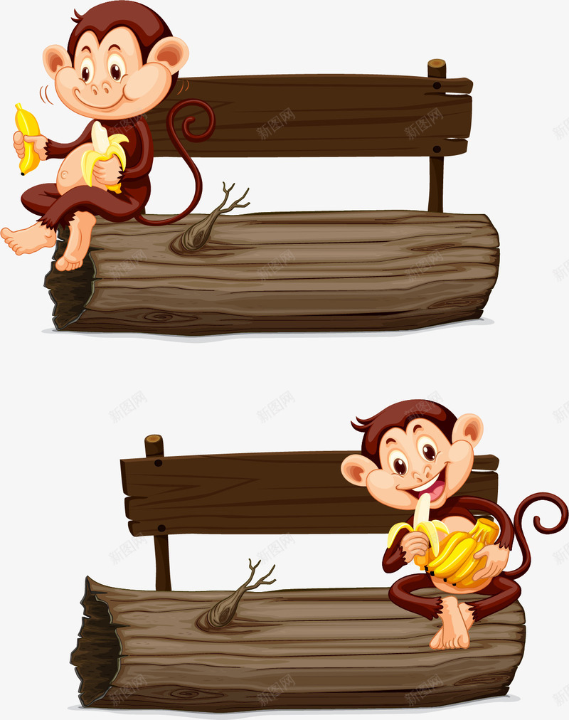 手绘猴子吃香蕉png免抠素材_新图网 https://ixintu.com 卡通 吃香蕉 手绘 木板 猴子