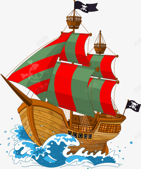 海浪上的帆船png免抠素材_新图网 https://ixintu.com 卡通船 古代大船 帆船 海浪