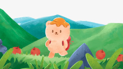 玩耍的小熊卡通手绘草原上玩耍的小熊高清图片