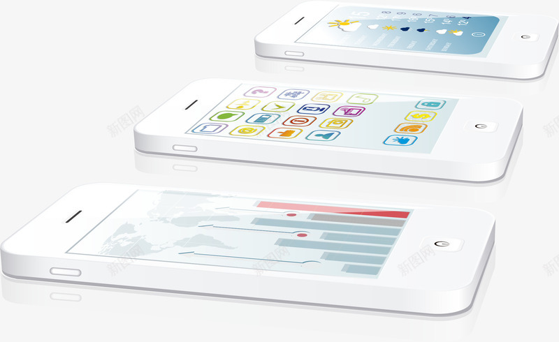 手绘平放的三个手机png免抠素材_新图网 https://ixintu.com 写实 手机 手机界面 手绘 界面展示 白色 立体 苹果