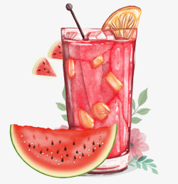 红色的西瓜瓤手绘西瓜汁高清图片