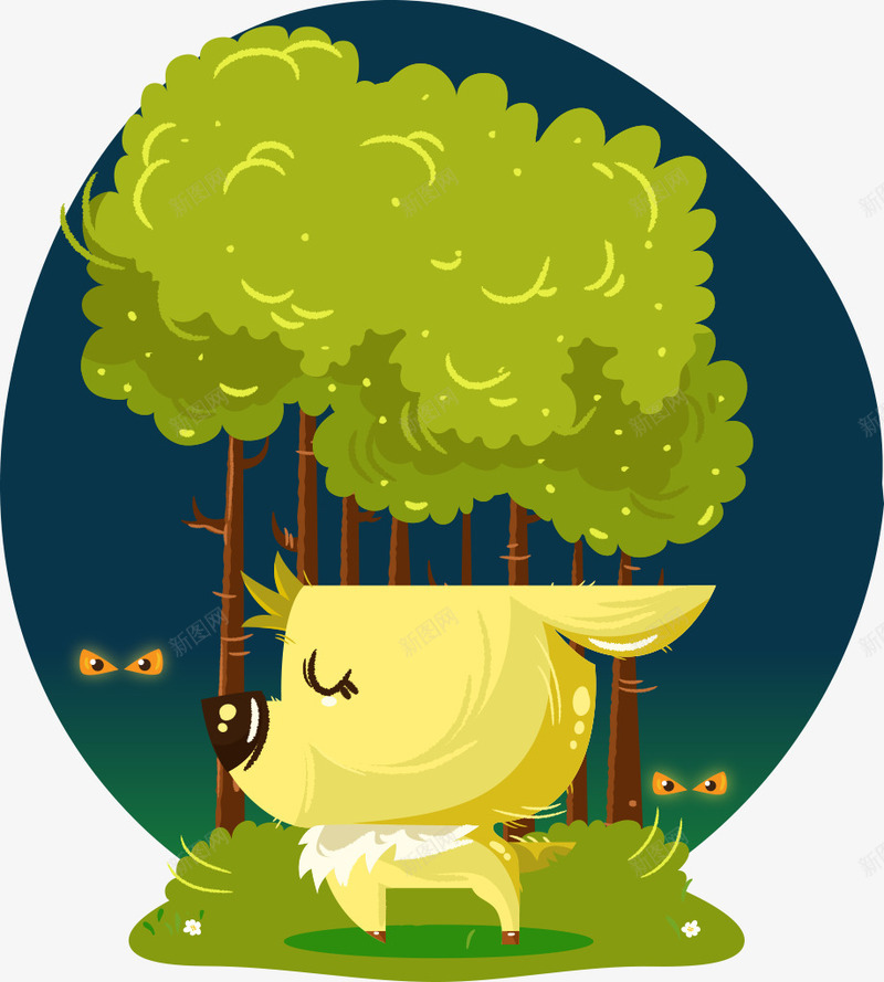 可爱宝贝插画小狗和树png免抠素材_新图网 https://ixintu.com 可爱的小狗 小狗矢量 平面狗素材 绿色的树
