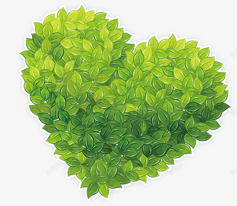 绿色树叶拼凑成的心型png免抠素材_新图网 https://ixintu.com 心型 树叶 爱心 绿叶 绿色