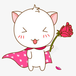 卡通女猫咪送玫瑰花素材
