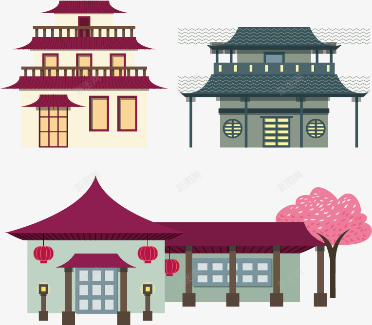 手绘日式风格建筑png免抠素材_新图网 https://ixintu.com 卡通 建筑 房屋 手绘 日式 日式古建筑 日系