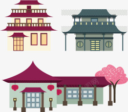 手绘日式风格建筑素材