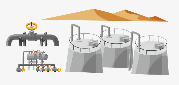 水库设施矢量图ai免抠素材_新图网 https://ixintu.com 储水桶 水龙头 沙漠沙丘 矢量图