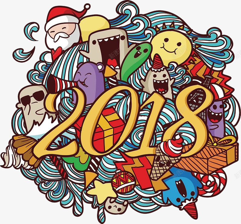 创意2018艺术字图png免抠素材_新图网 https://ixintu.com 2018艺术字 动物 圣诞老人 圣诞节 宠物 水彩