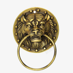 狮子头敲门环金色金属手拉环高清图片