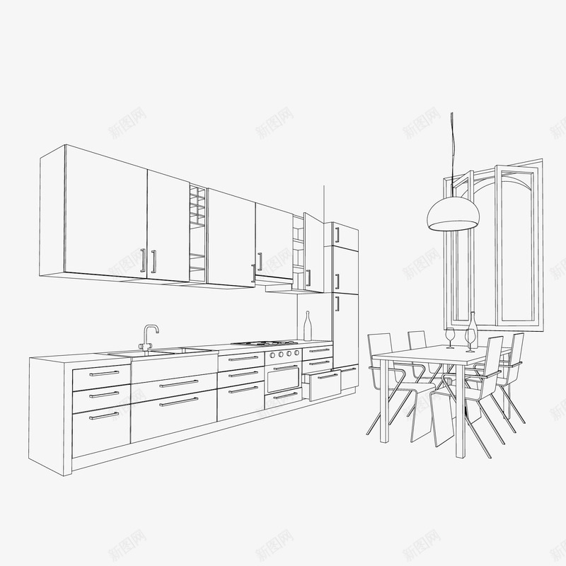 厨房餐桌家具线稿矢量图ai免抠素材_新图网 https://ixintu.com 厨房 家具 家具线稿 餐桌 矢量图