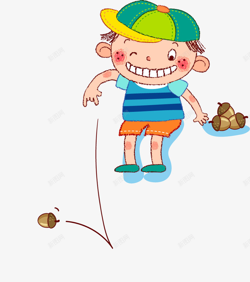 扔坚果的小男孩png免抠素材_新图网 https://ixintu.com 坚果 戴帽子的儿童 扔坚果的小男孩 松子
